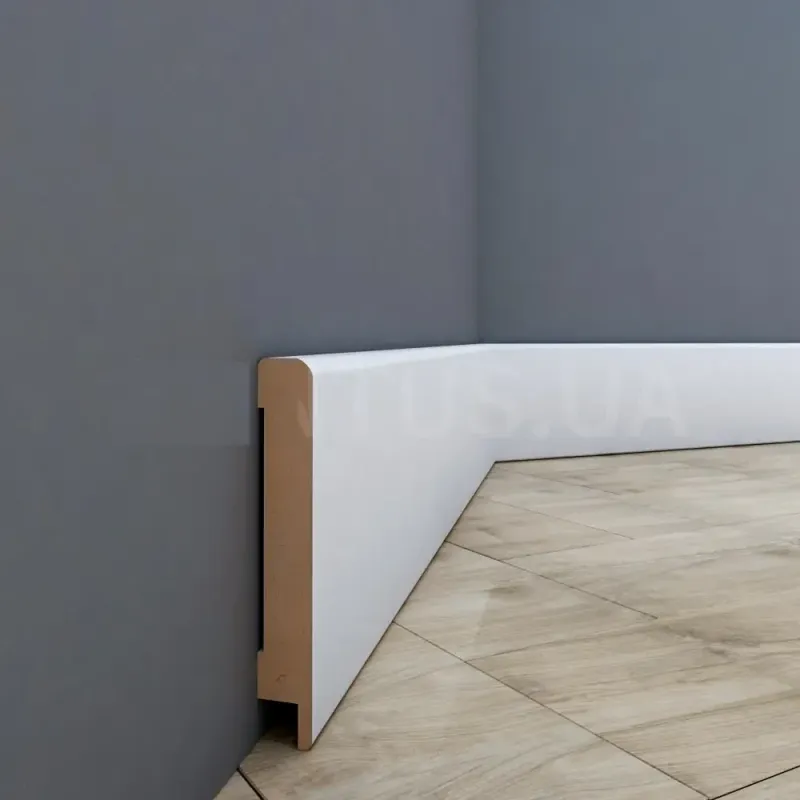 Плінтус Супер профіль Білий 2800х79х12.5 мм Вологостійкі плінтуси для підлоги Широкий білий плінтус