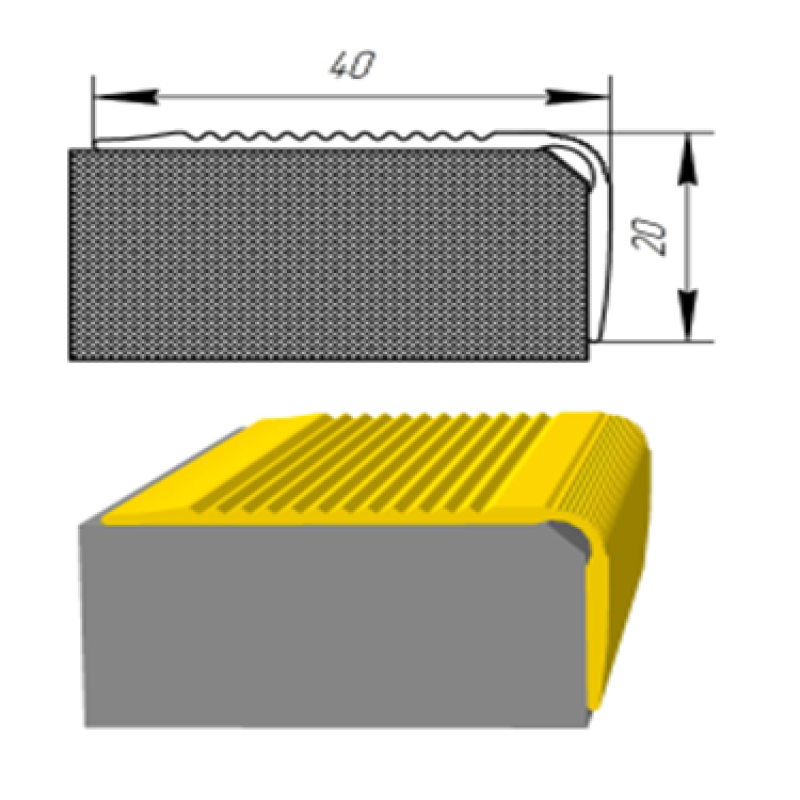 Кутовий алюмінієвий поріжок 40*20 мм довжина 900мм