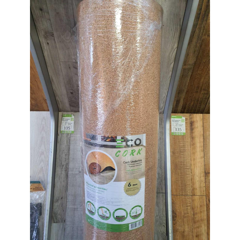 Коркова підкладка Eco Cork 4 мм 1м х 10 м Натуральна підкладка для підлоги Звукоізоляційна підкладка для підлоги