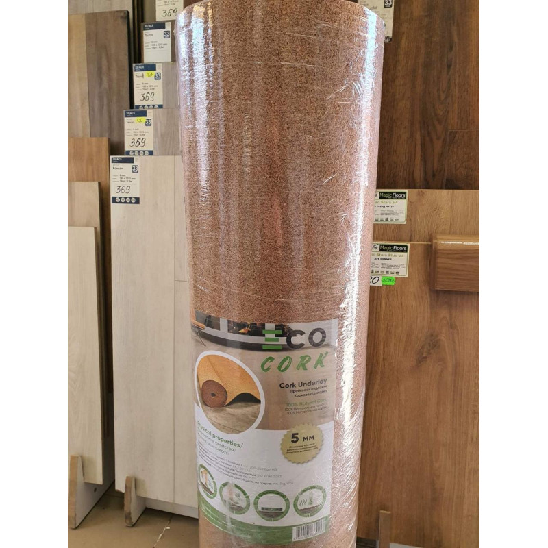 Коркова підкладка Eco Cork 5 мм 1м х 10 м Екологічна підкладка для підлоги Коркова підкладка під ламінат