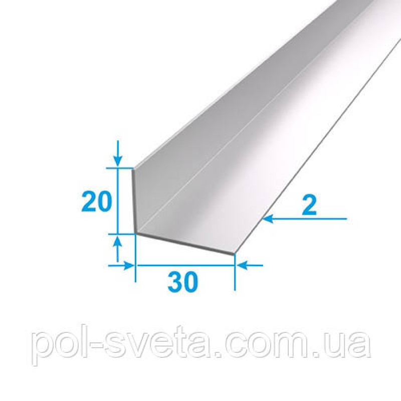 Декоративний алюмінієвий Куточок 30х20х2,0 срібло 3м