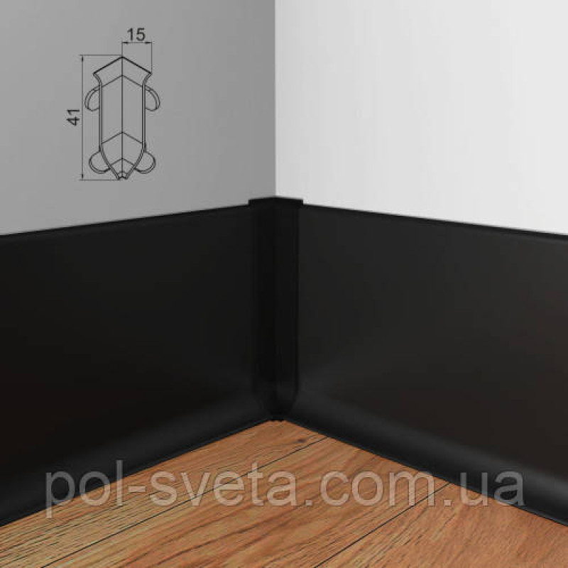 Кут внутрішній на алюмінієвий плінтус 40 мм, ( чорний )