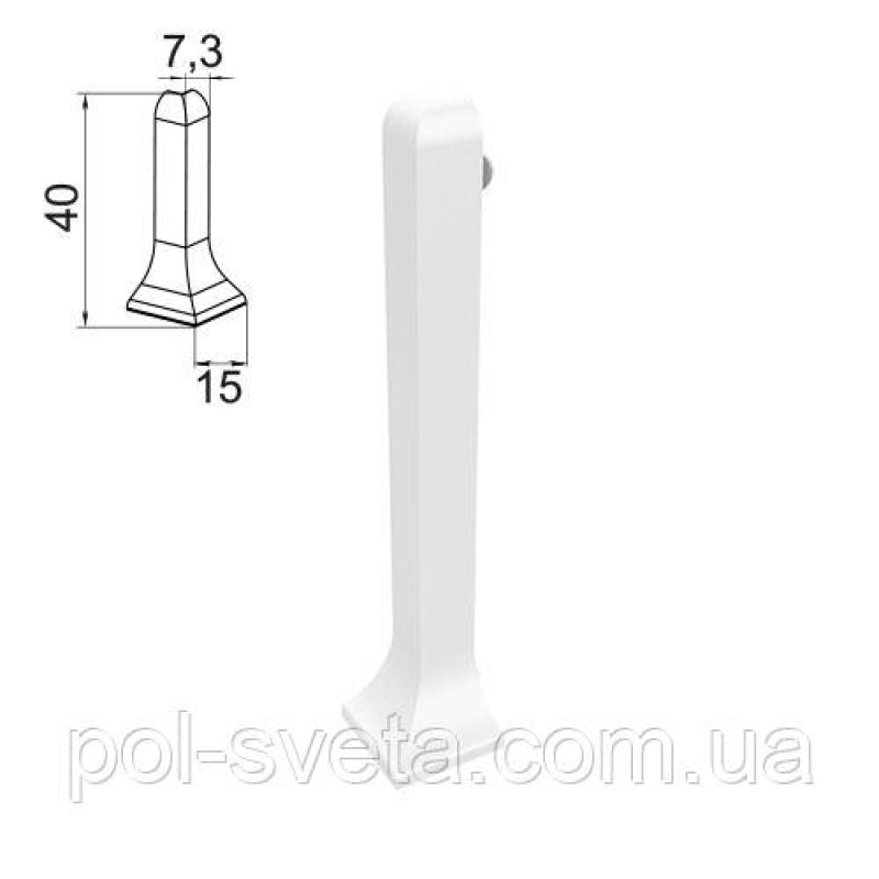 Кут зовнішній на алюмінієвий плінтус 40 мм, ( білий матовий )