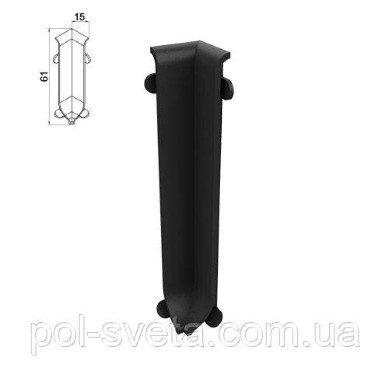 Кут внутрішній на алюмінієвий плінтус 60 мм, ( чорний)