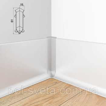 Кут внутрішній на алюмінієвий плінтус 60 мм, ( срібло)