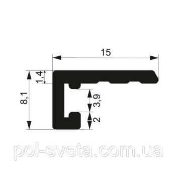 Мікроплінтус Алюмінієвий 15х8,1 2500 мм Анодування Чорний